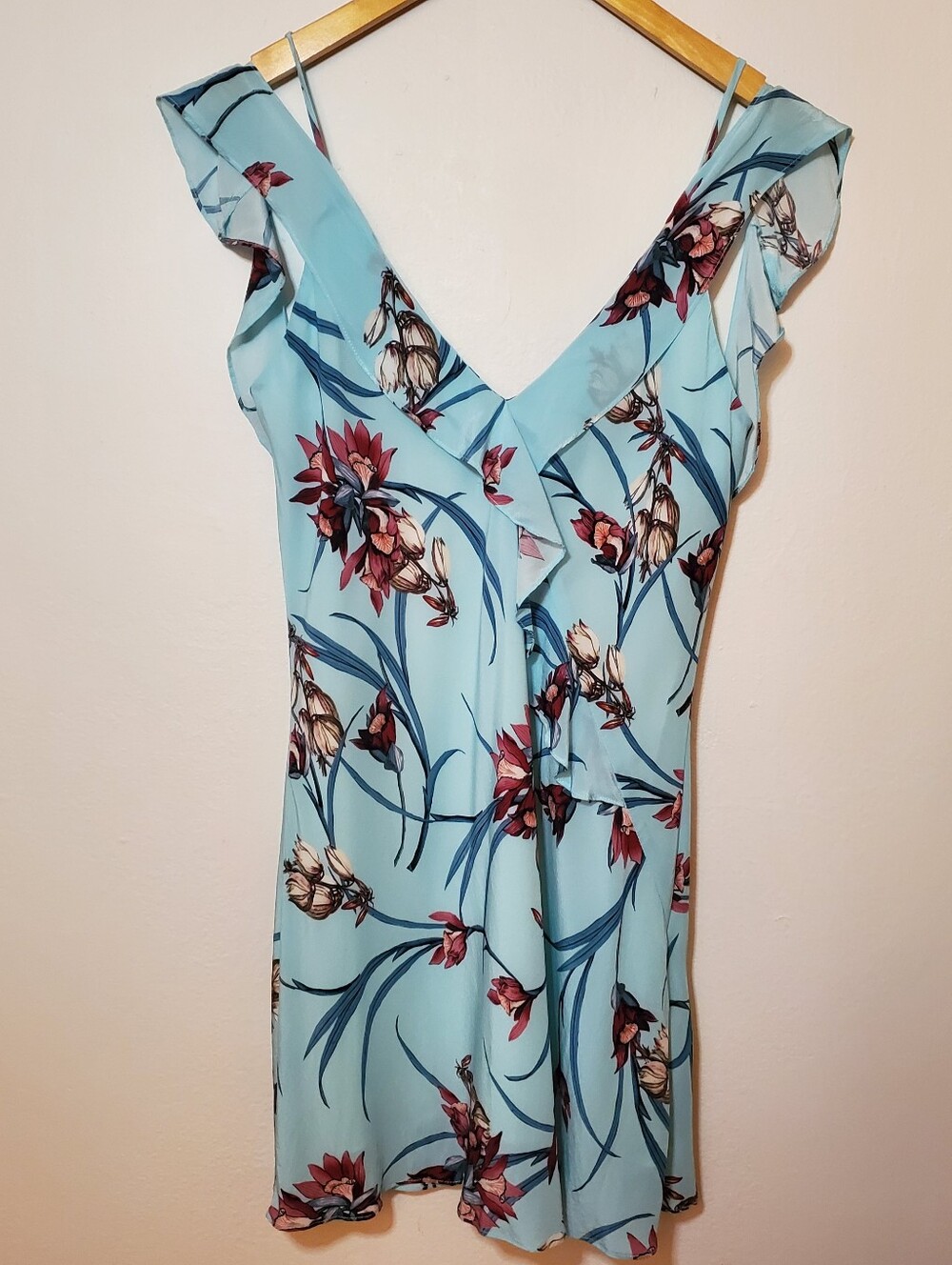 Floral Ruffle Slip Dress - Light Blue